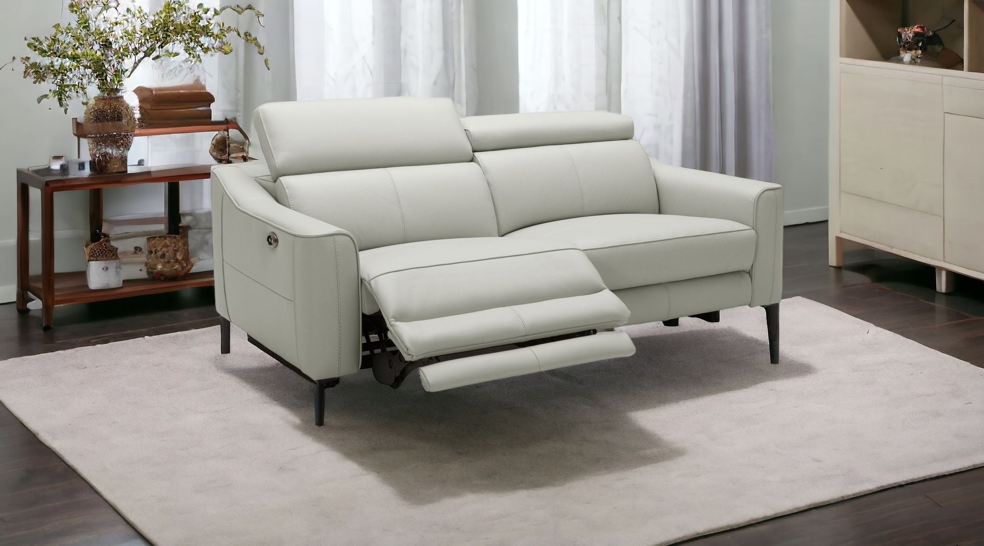 Grey Genuine Leather And Black Power Reclining Love Seat with USB 60"