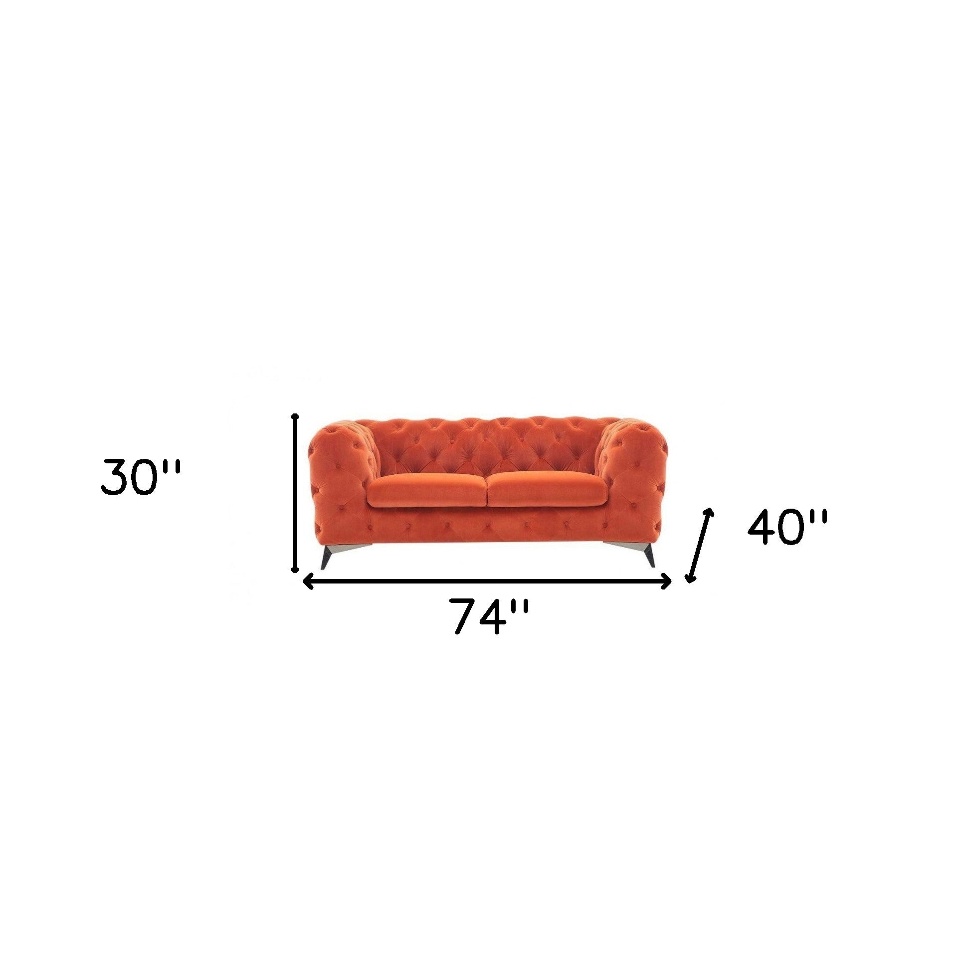 Orange Tufted Velvet And Black Chesterfield Love Seat 74"