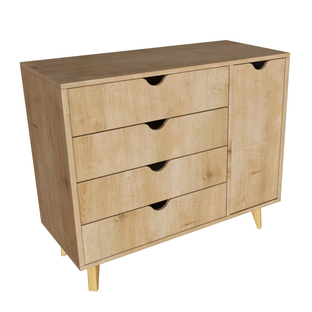 Natural Solid Wood Four Drawer Combo Dresser 35"