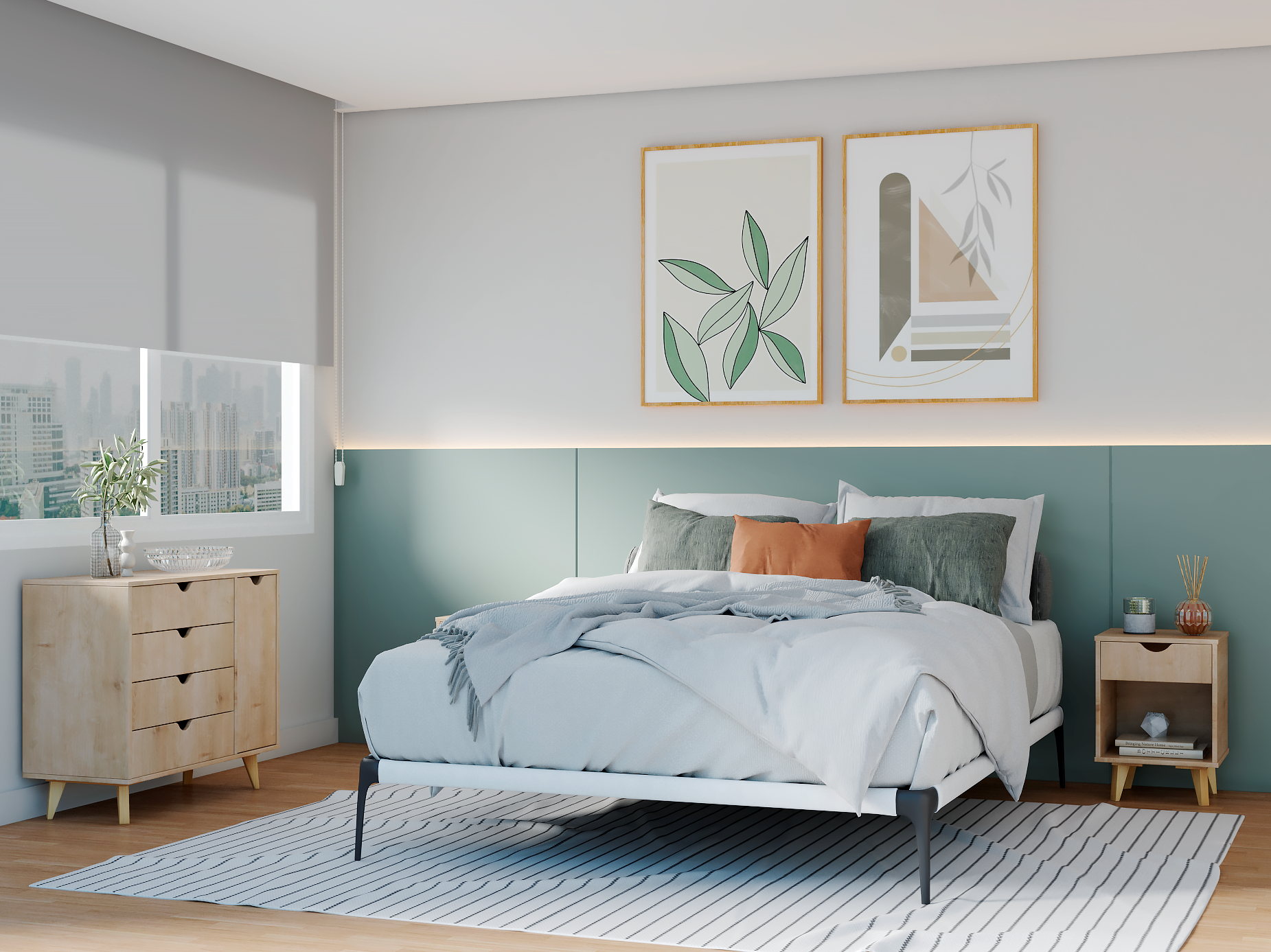 Natural Solid Wood Four Drawer Combo Dresser 35"