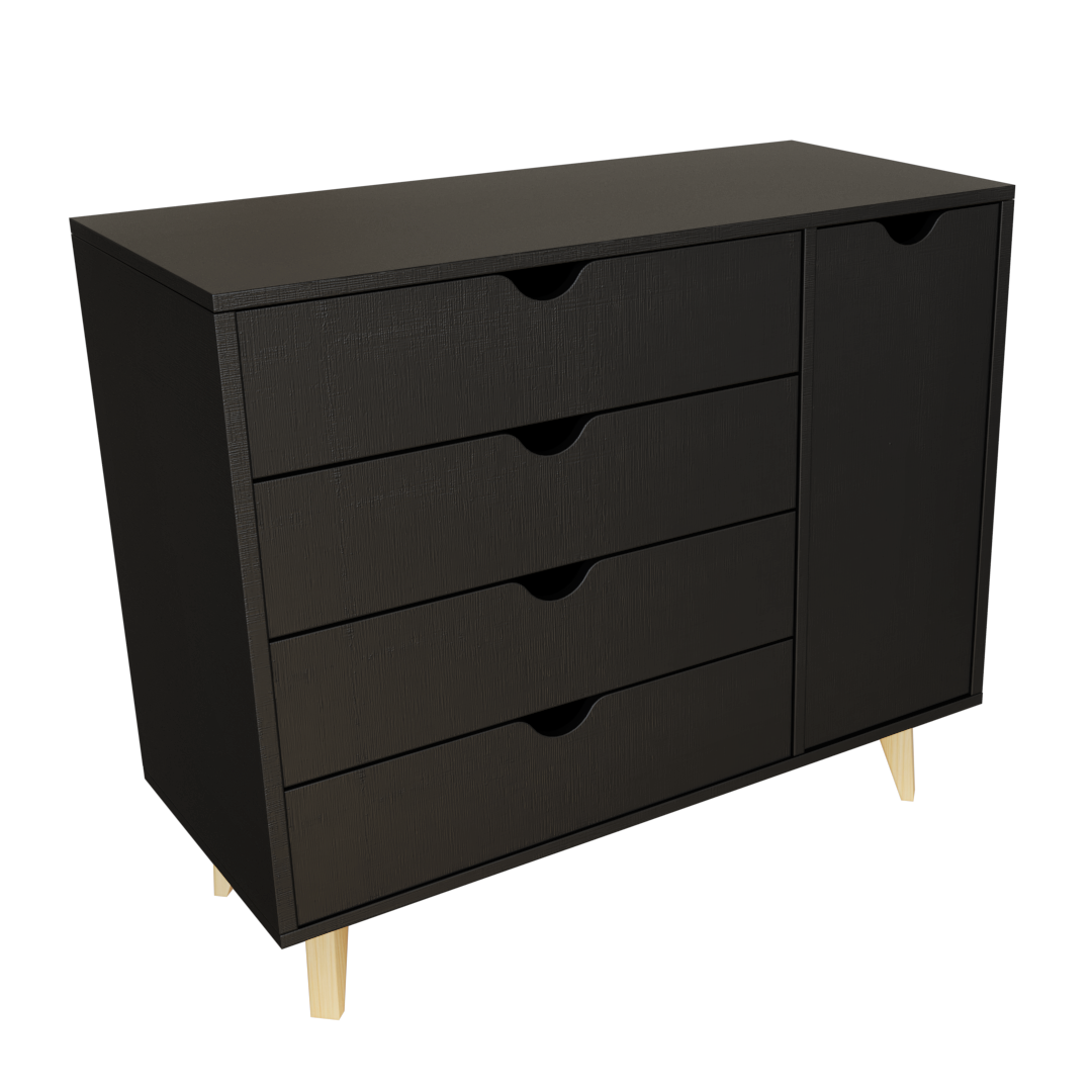 Black Solid Wood Four Drawer Combo Dresser 35"