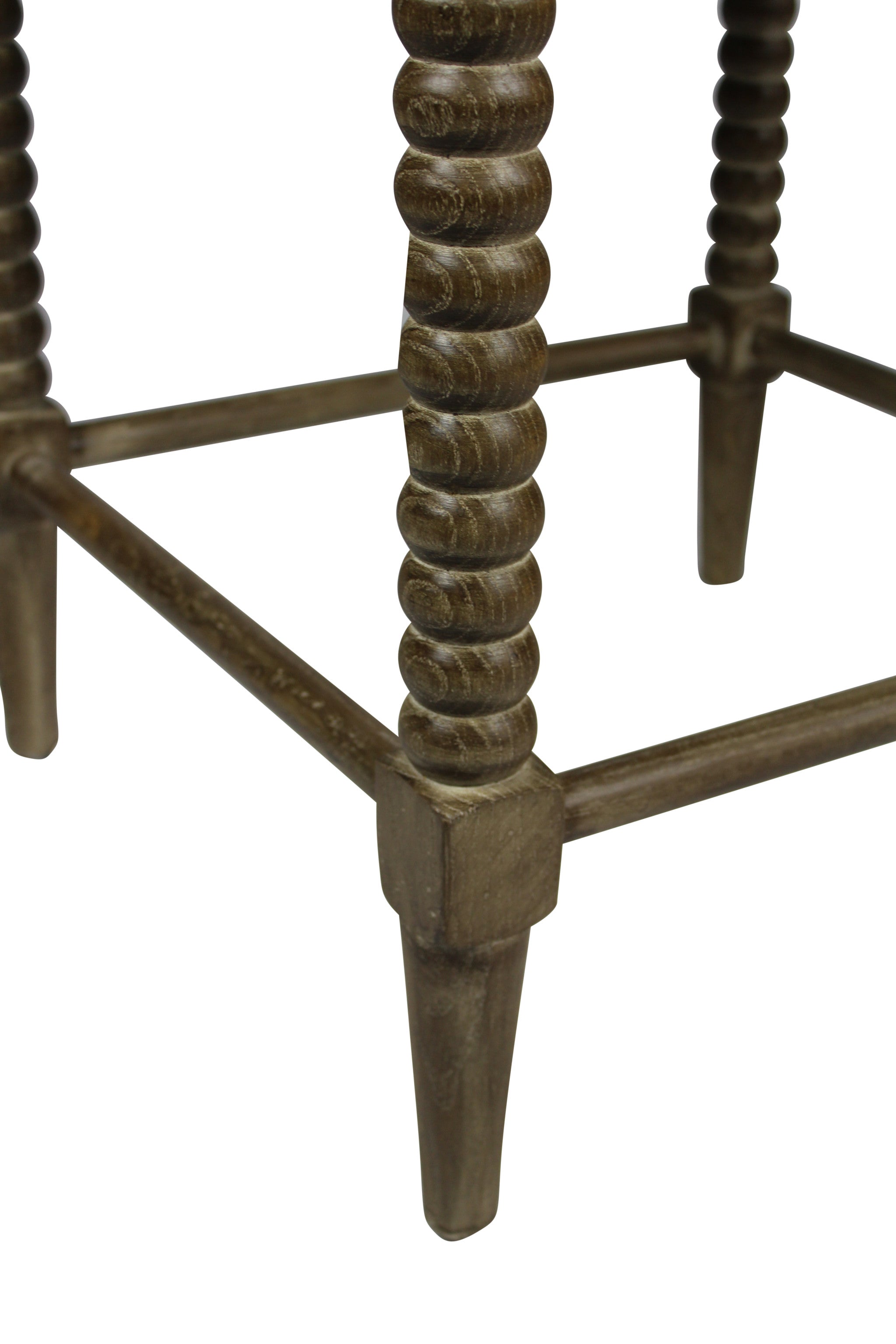 41" Brown Carved Wood and Ivory Woven Upholstered Counter Height Bar Chair