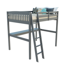 Gray Solid Wood Full Double Size Loft Bed with Desk and Storage