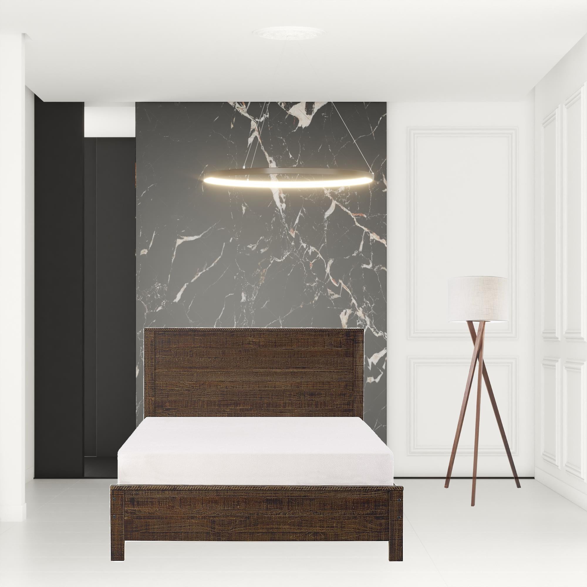 深棕色實木大號床架