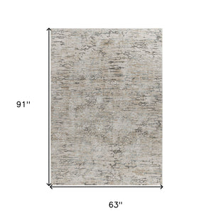 5' X 8' Beige Abstract Stain Resistant Area Rug