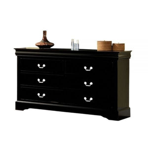 60" Black Manufactured Wood Six Drawer Double Dresser