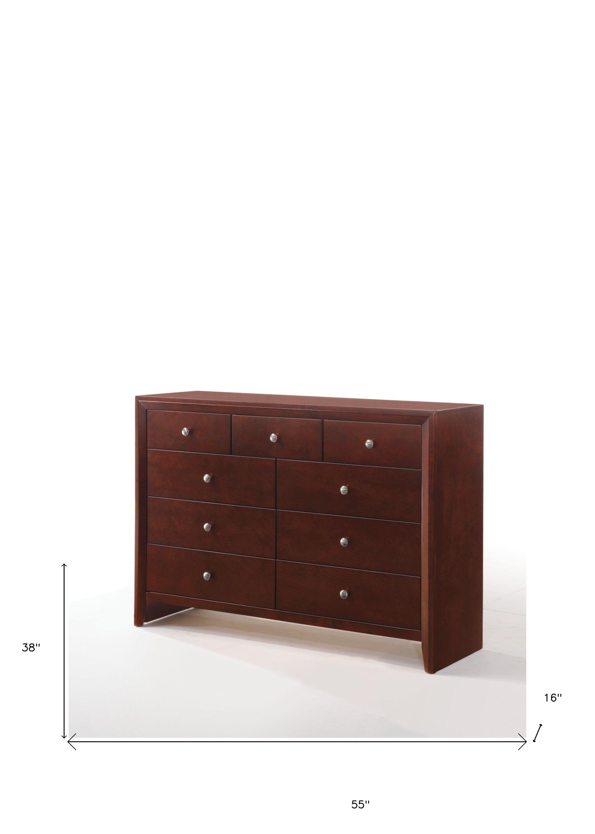 55" Brown Cherry Manufactured Wood Nine Drawer Triple Dresser