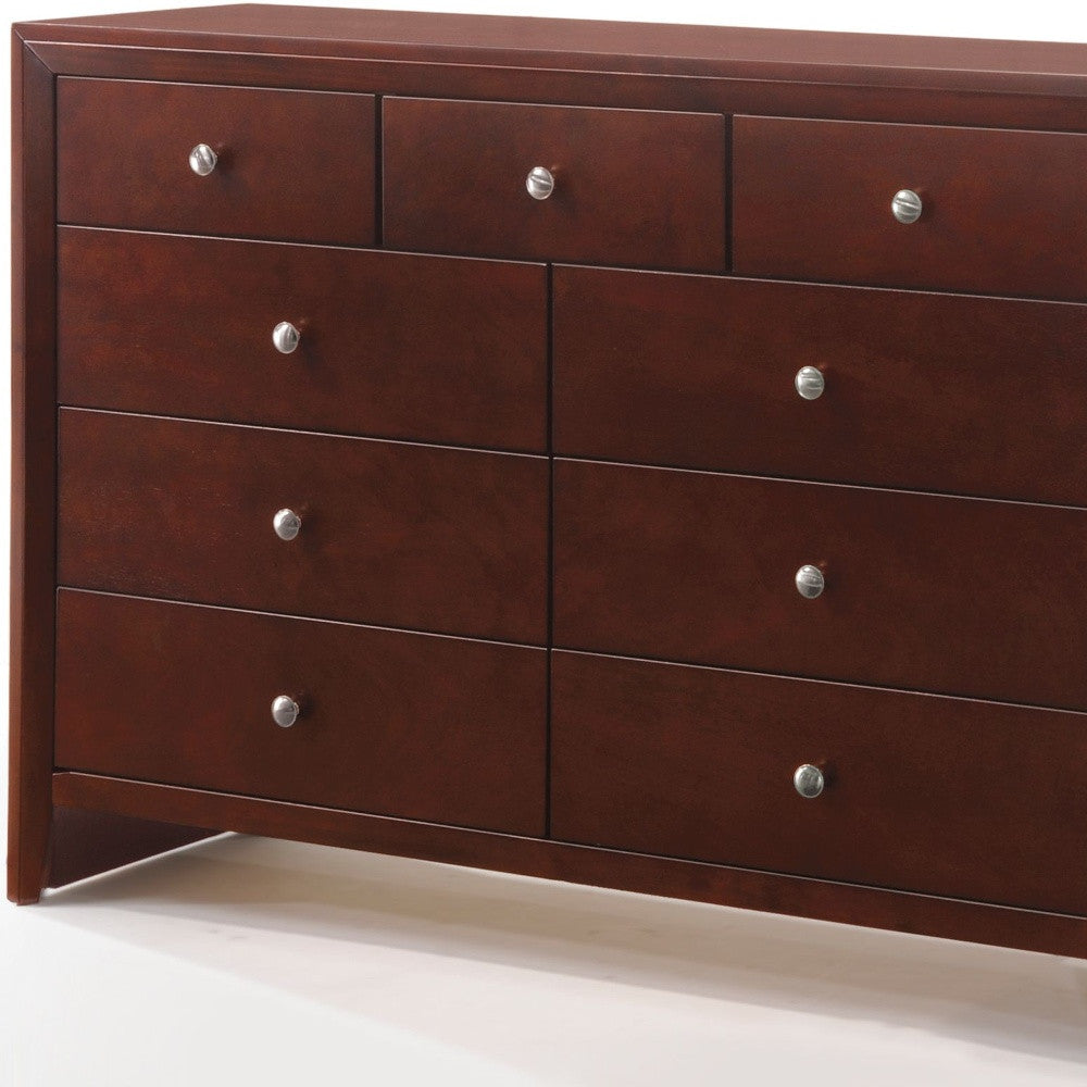 55" Brown Cherry Manufactured Wood Nine Drawer Triple Dresser