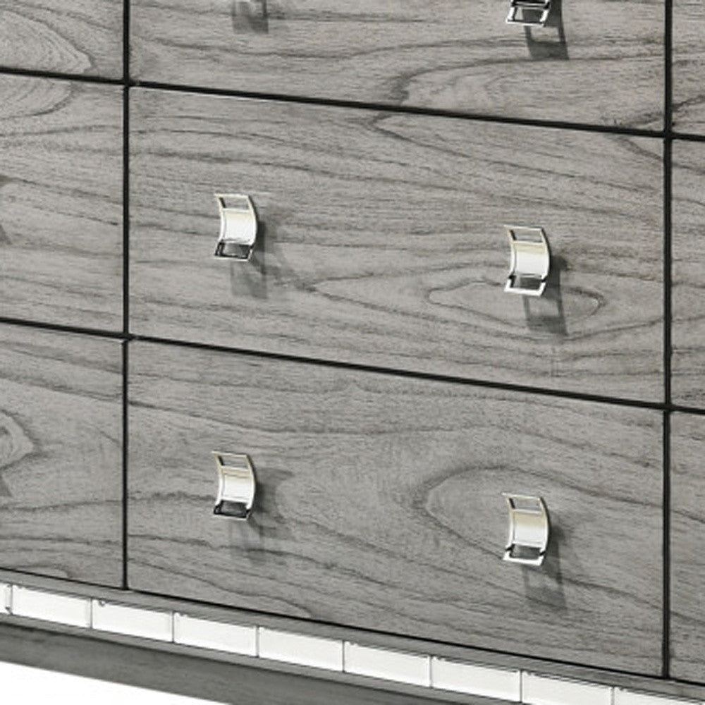 64" Light Gray Oak Manufactured Wood Nine Drawer Triple Dresser