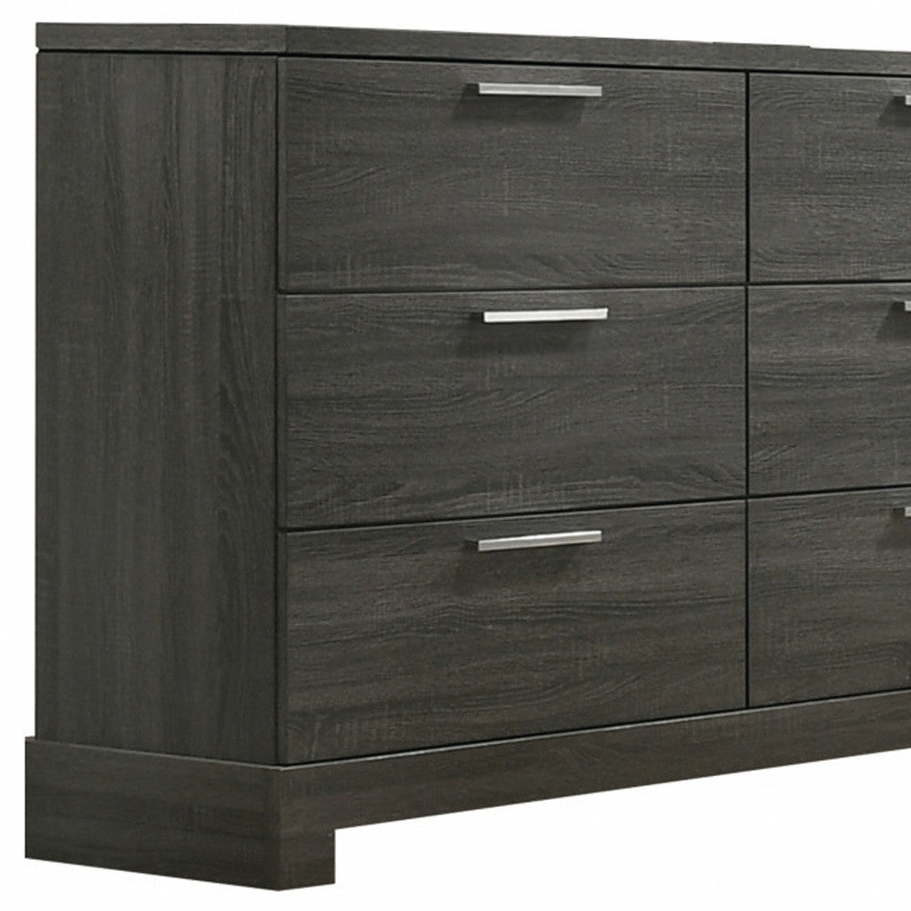 59" Gray Oak Manufactured Wood Six Drawer Double Dresser