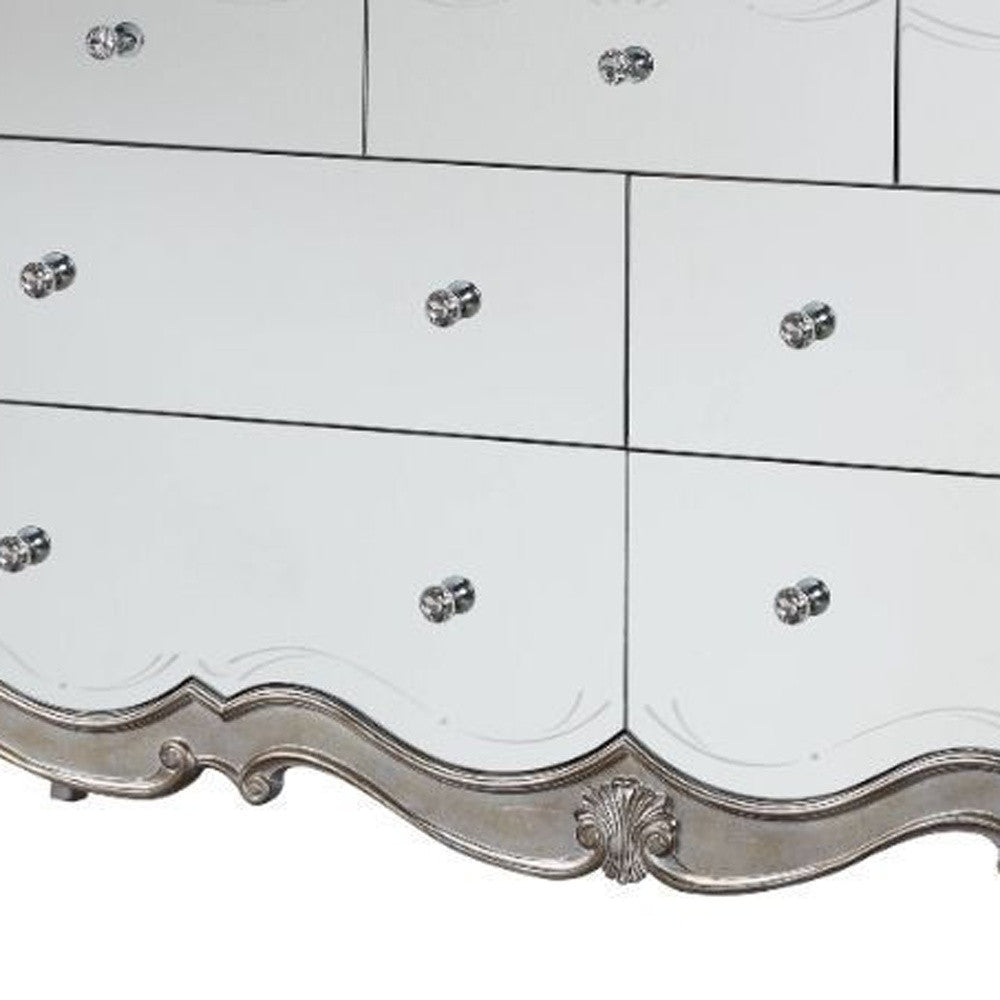 70" Antique Champagne Mirrored Seven Drawer Triple Dresser