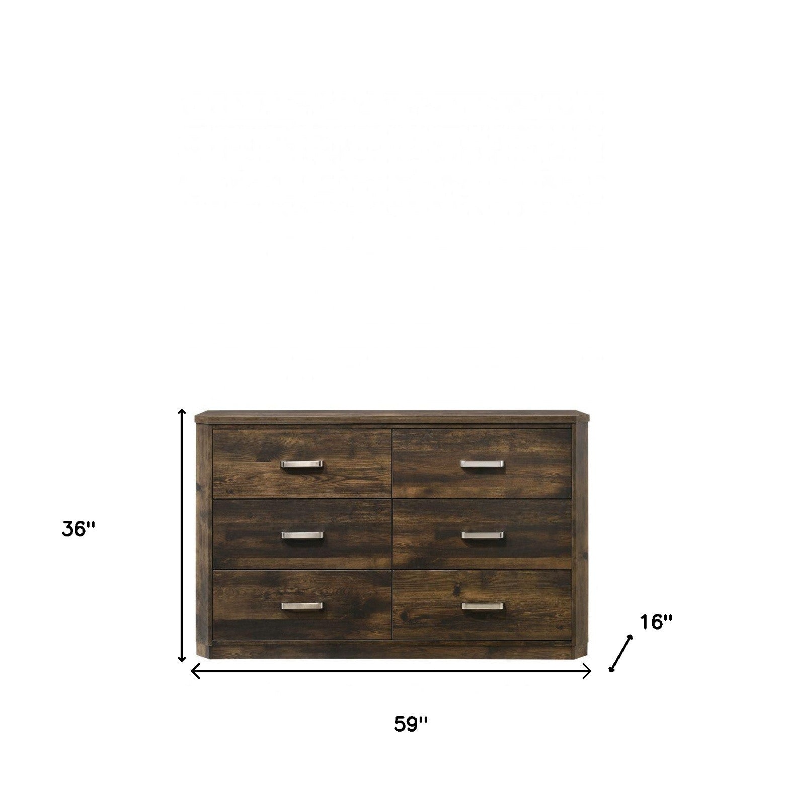 59" Rustic Walnut Manufactured Wood Six Drawer Double Dresser