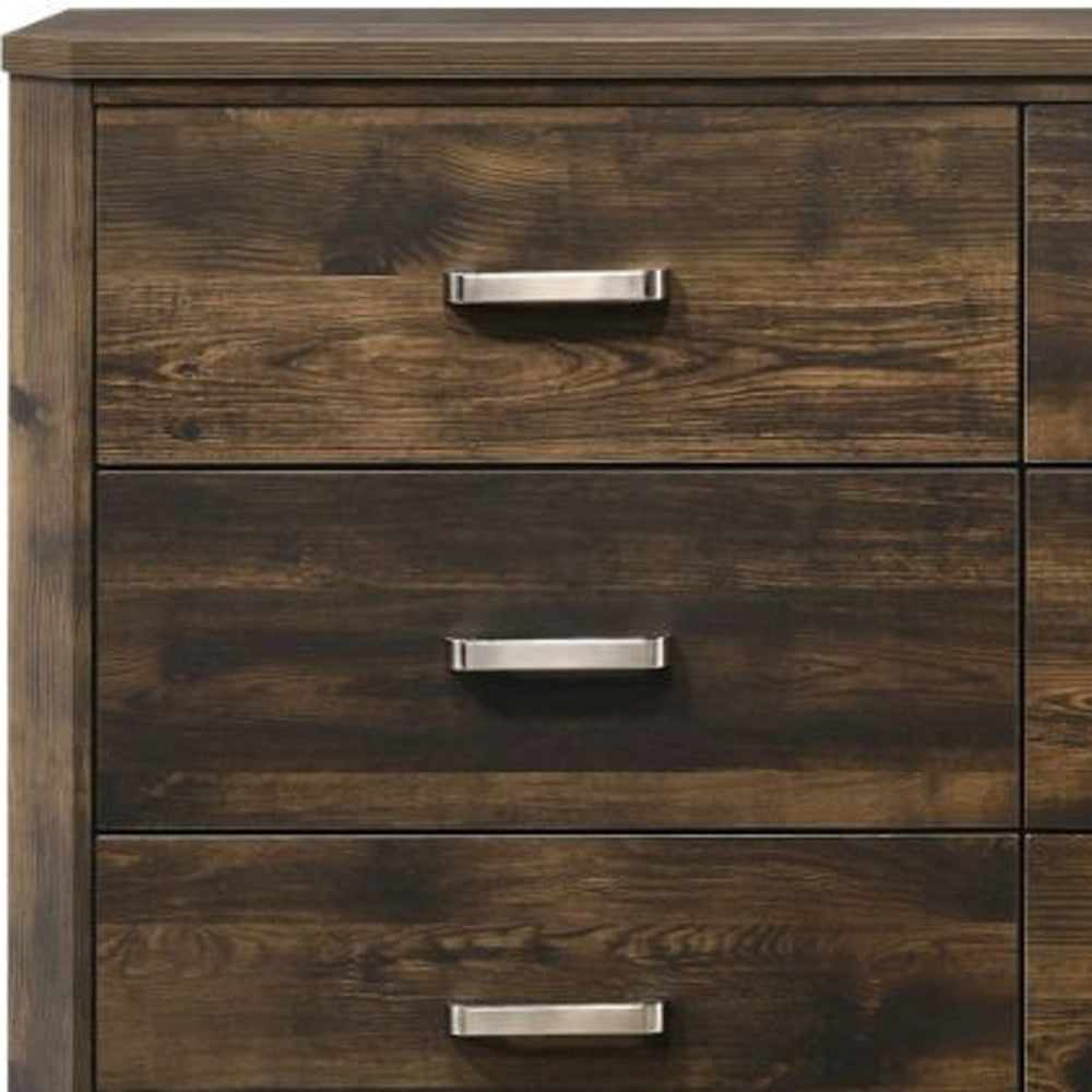 59" Rustic Walnut Manufactured Wood Six Drawer Double Dresser