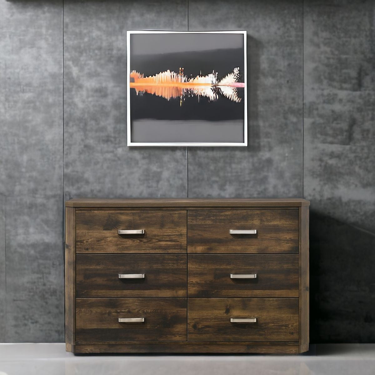 59" Rustic Walnut Manufactured Wood Six Drawer Double Dresser