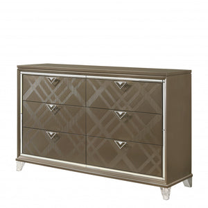 66" Dark Champagne Solid And Manufactured Wood Six Drawer Standard Dresser