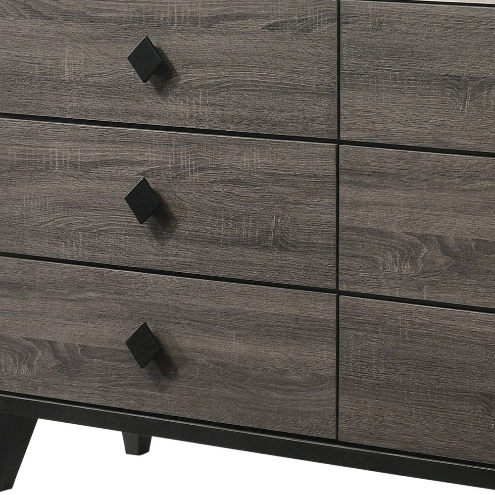 61" Faux Marble Rustic Gray Oak Six Drawer Standard Dresser