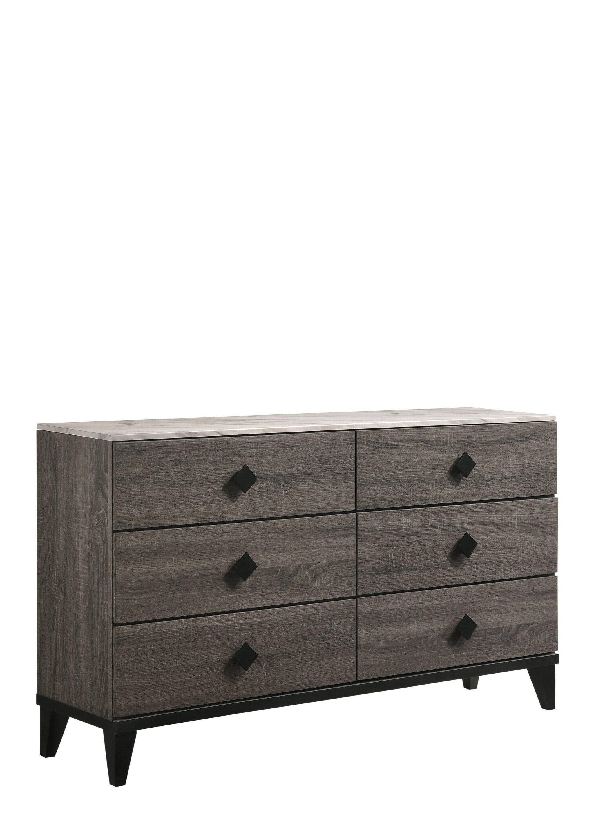 61" Faux Marble Rustic Gray Oak Six Drawer Standard Dresser