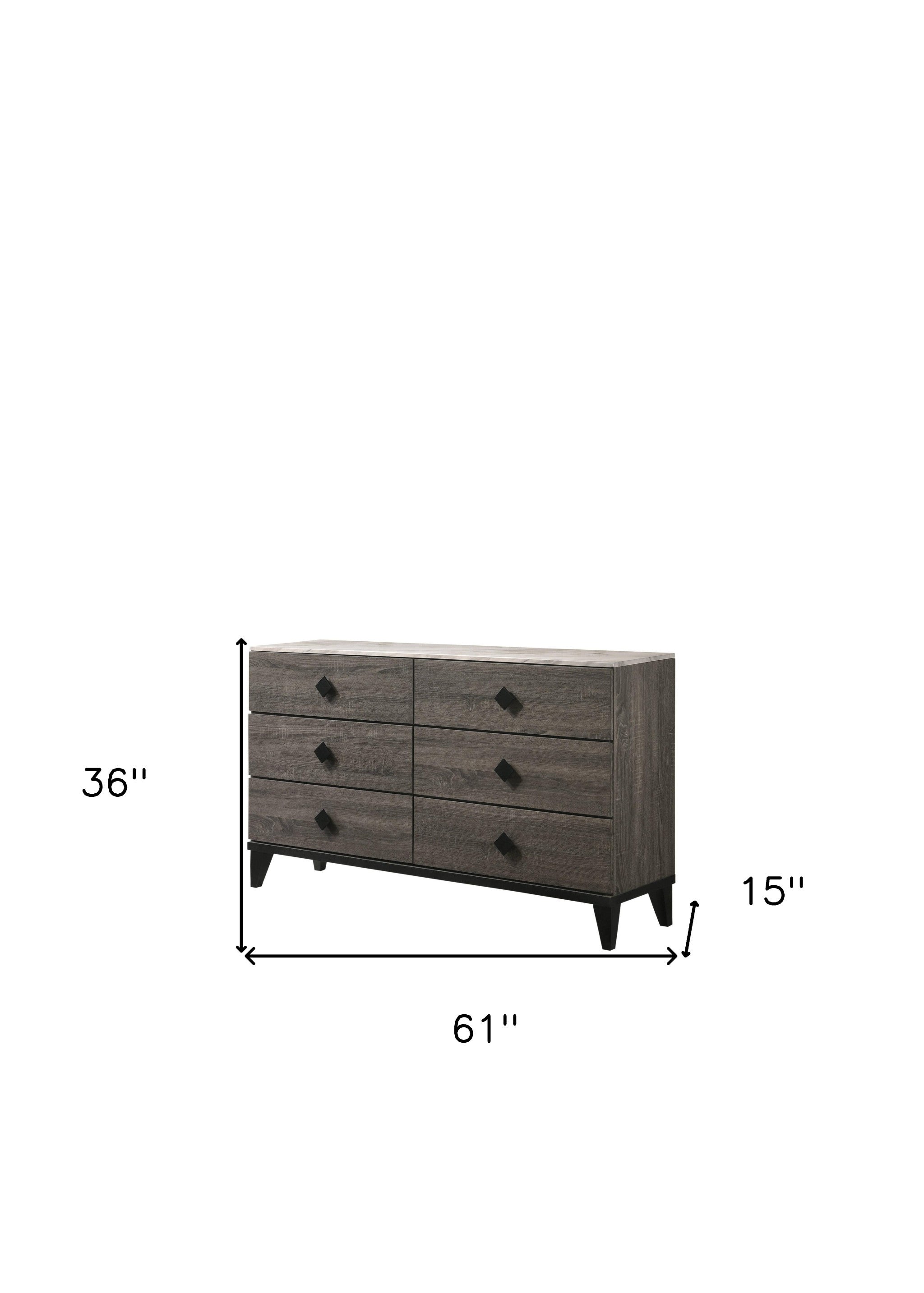 61" Faux Marble Rustic Gray Oak Six Drawer Standard Dresser