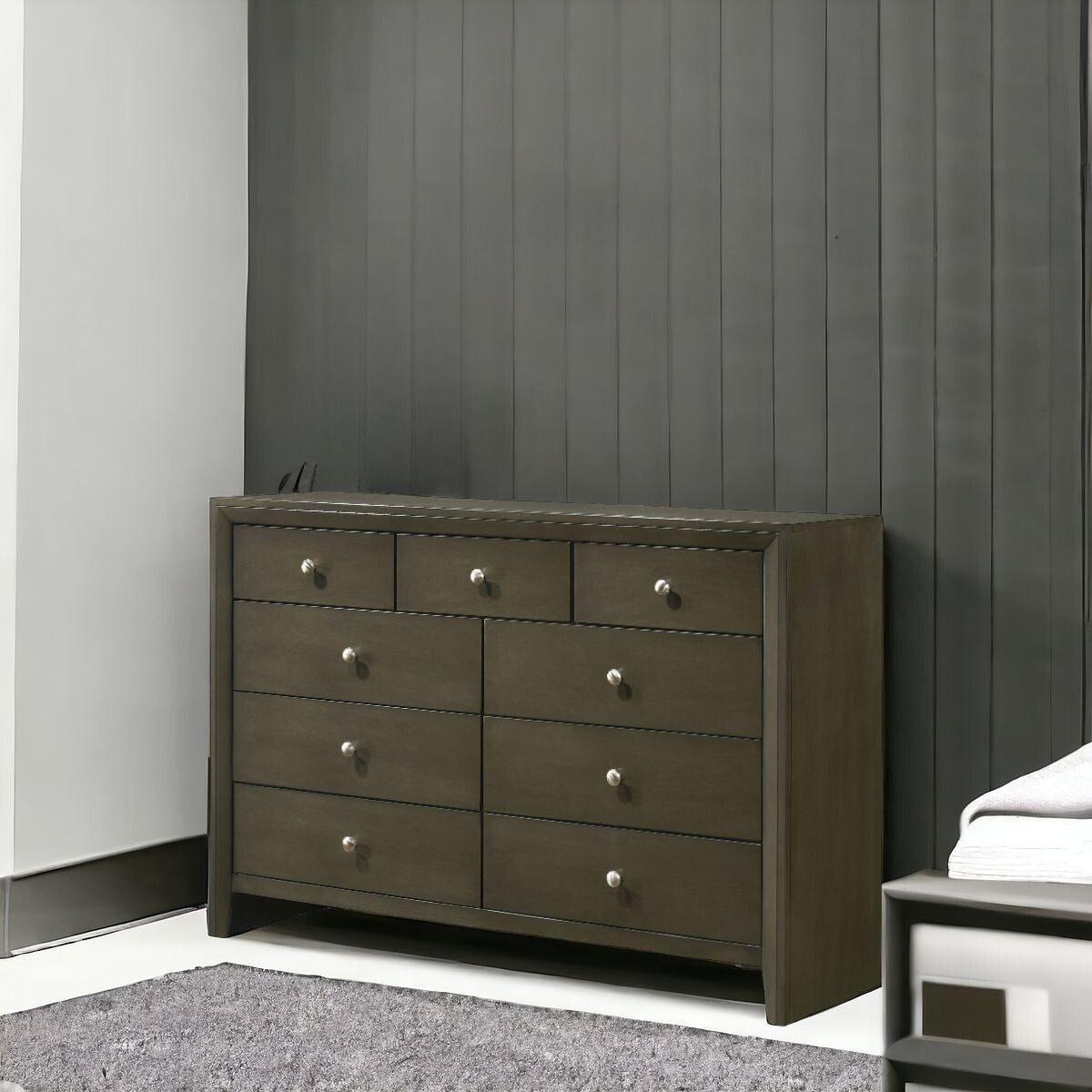55" Gray Finish Manufactured Wood Nine Drawer Standard Dresser