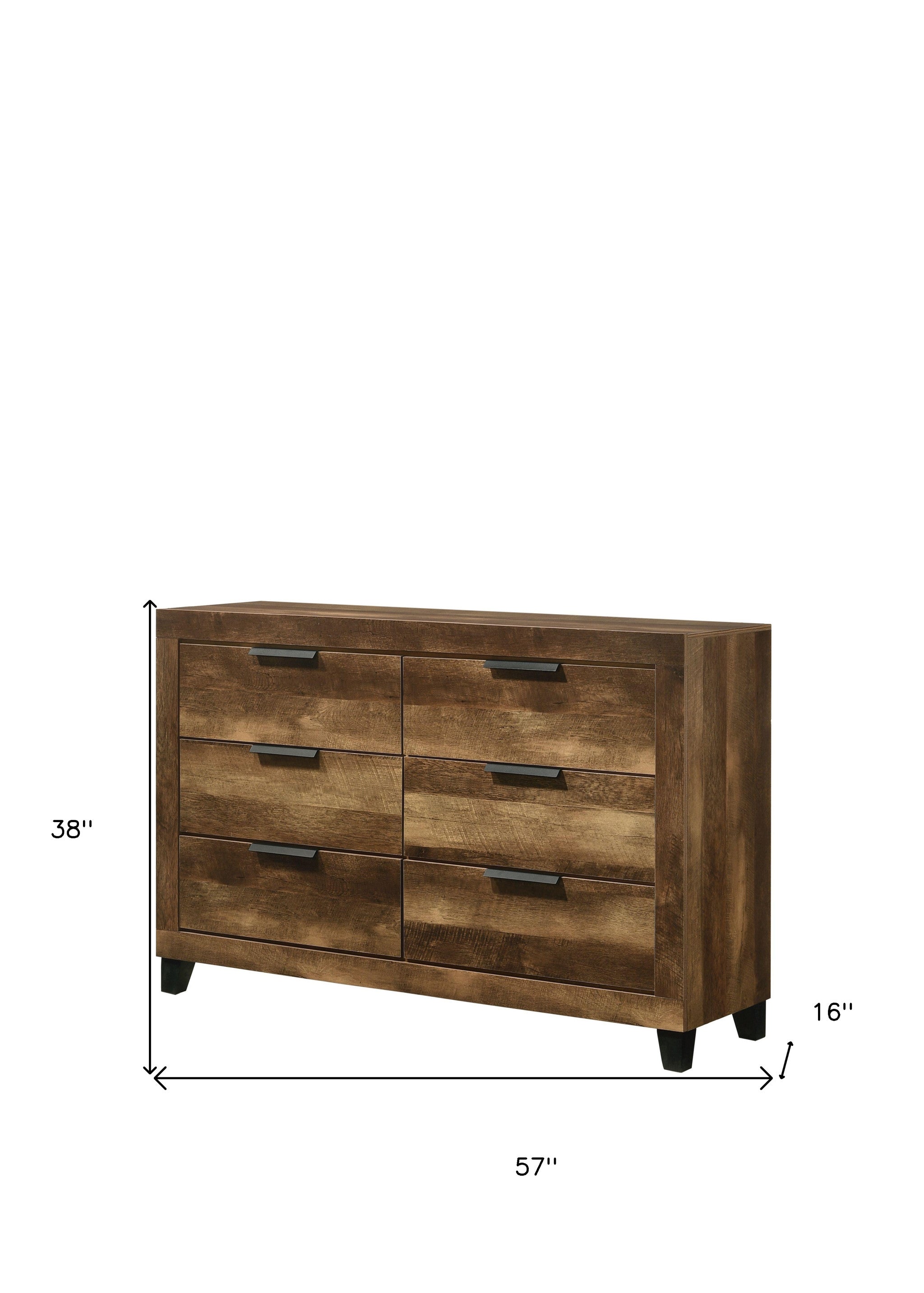 57" Rustic Oak Finish Manufactured Wood Six Drawer Standard Dresser