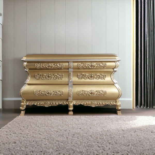 75" Gold Finish Manufactured Wood Six Drawer Standard Dresser