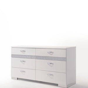 63" White High Gloss Manufactured Wood Eight Drawer Double Dresser