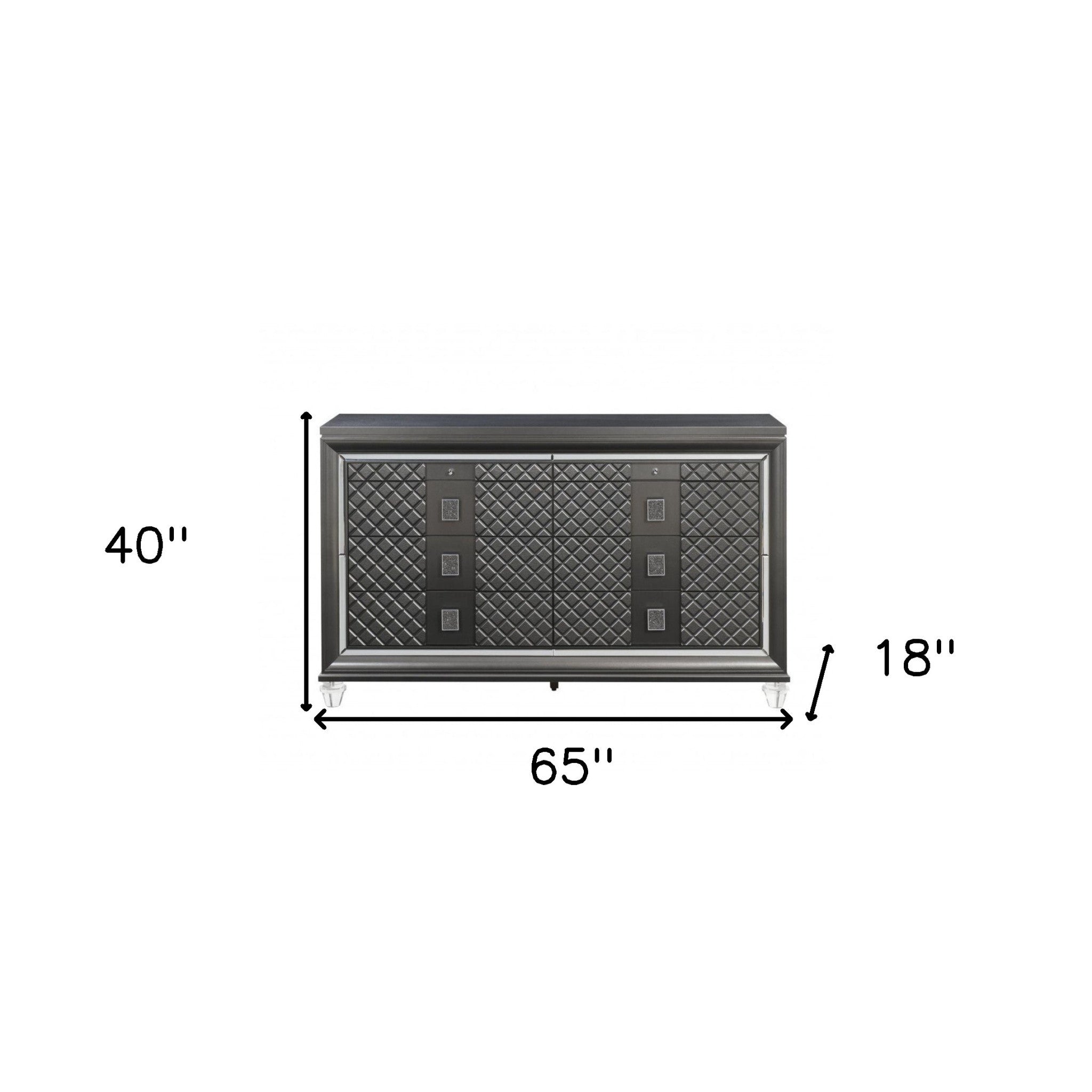 65" Metallic Gray Solid And Manufactured Wood Eight Drawer Standard Dresser