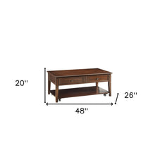 48 英寸胡桃木加工矩形升降頂咖啡桌帶擱板