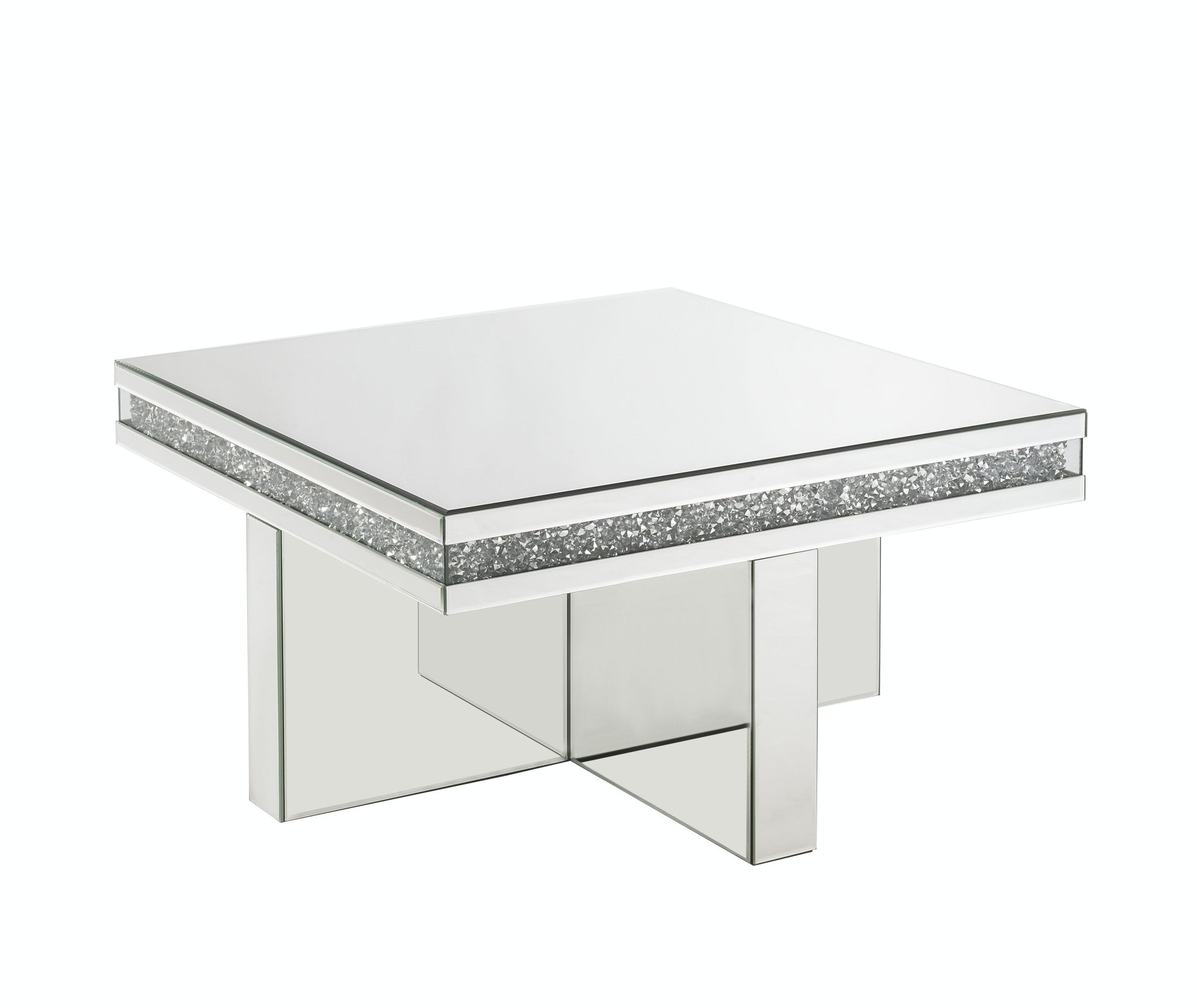 Mesa de centro rectangular de 32" con espejo plateado y madera manufacturada con espejo