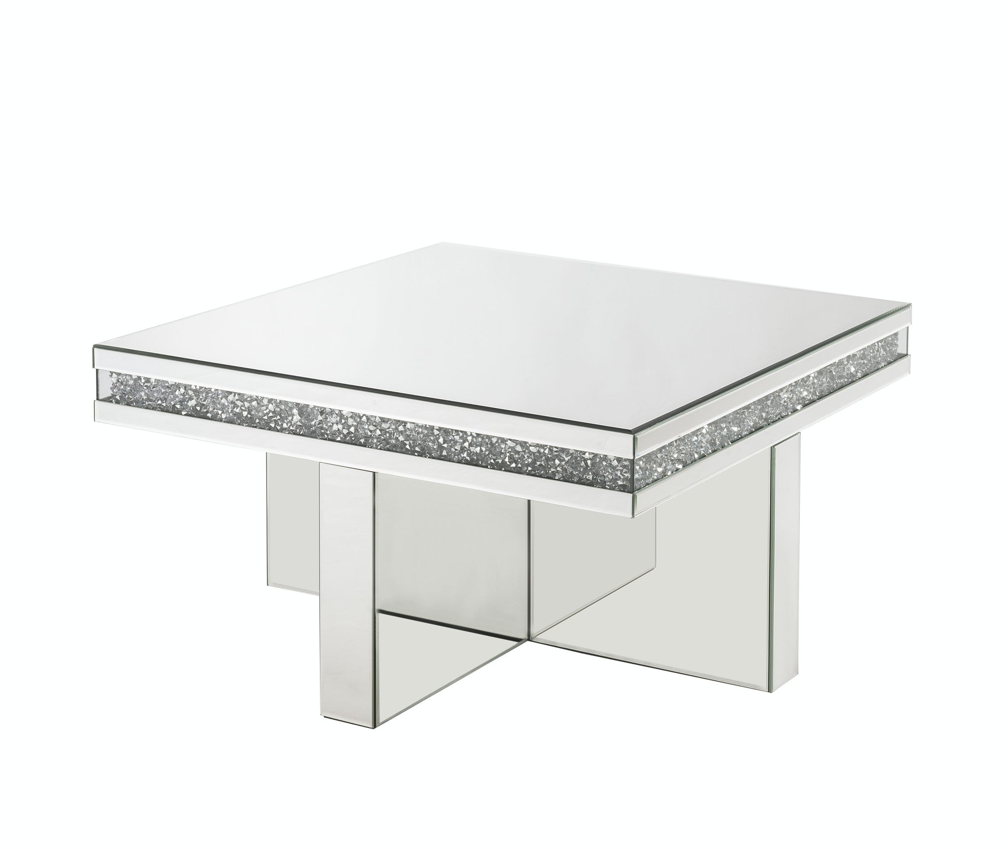 Mesa de centro rectangular de 32" con espejo plateado y madera manufacturada con espejo
