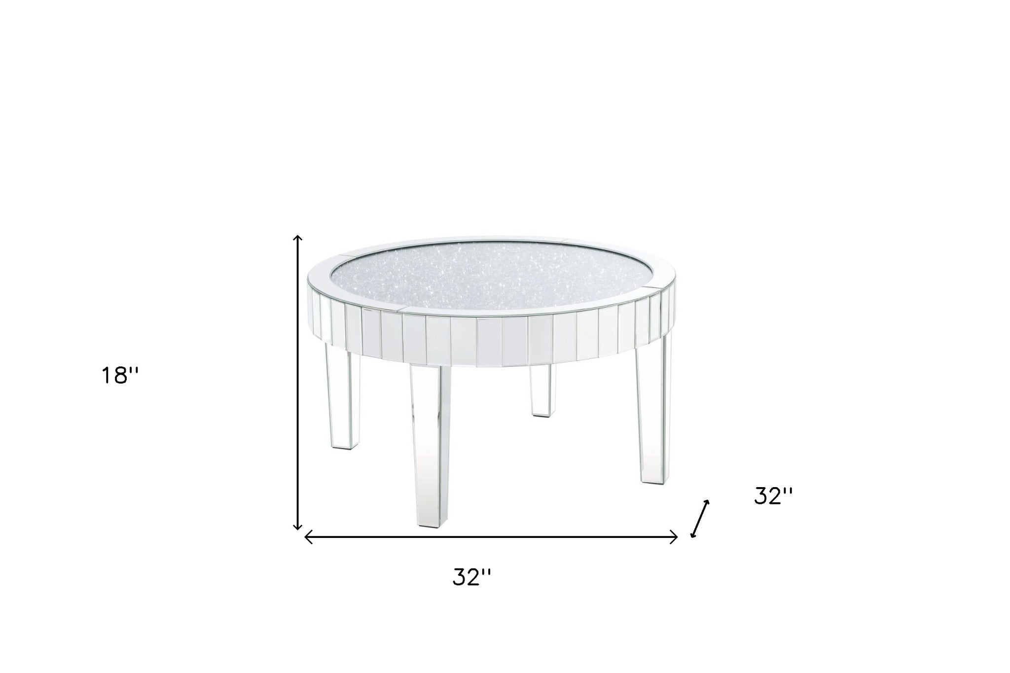 Mesa de centro redonda con espejo de madera fabricada y vidrio transparente plateado de 32"