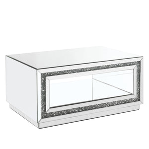 35 英寸銀色鏡面人造木質矩形鏡面咖啡桌帶架子