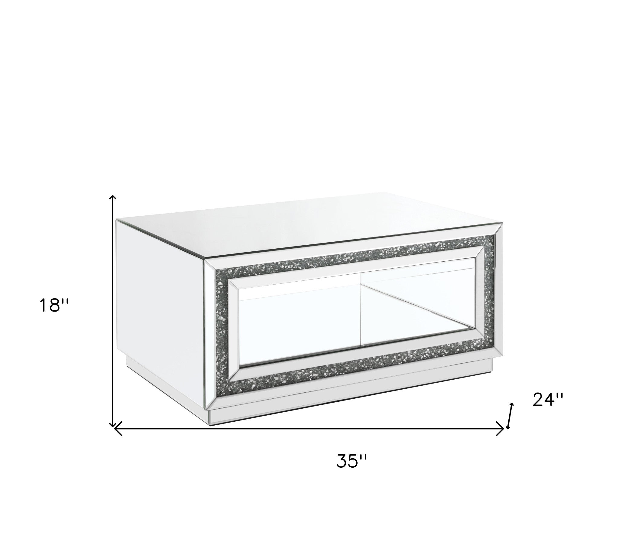35 英寸銀色鏡面人造木質矩形鏡面咖啡桌帶架子