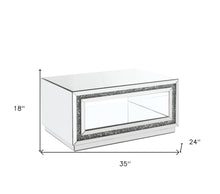 35 英寸銀色鏡面人造木質矩形鏡面咖啡桌帶架子
