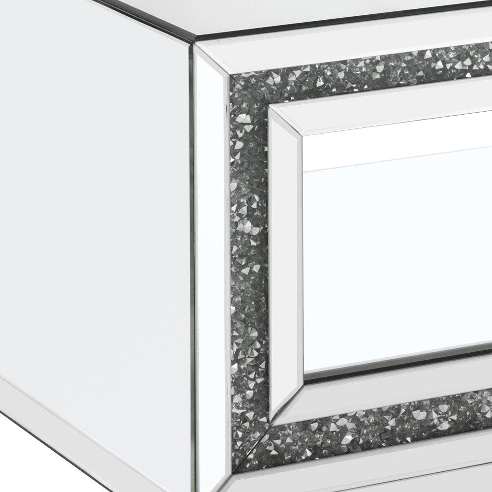 35 英寸銀色鏡面人造木質矩形鏡面咖啡桌帶架子