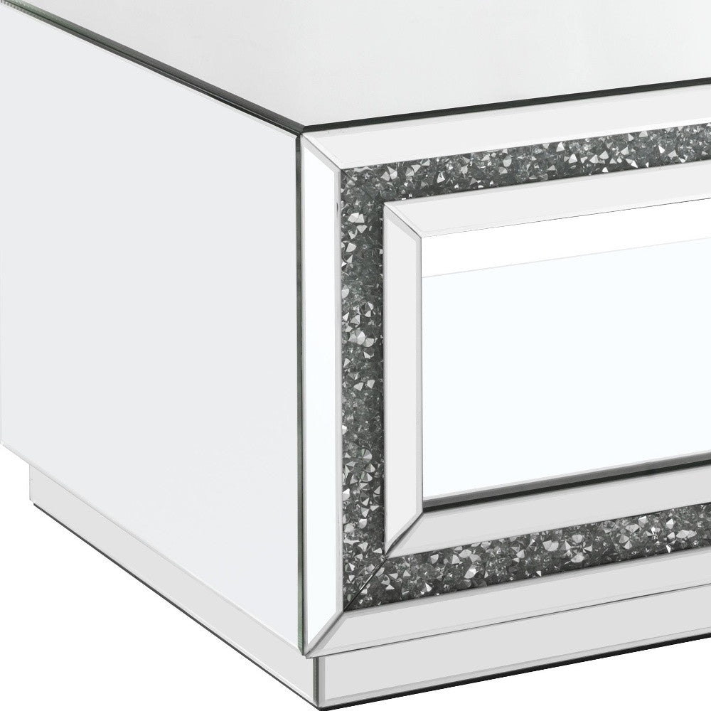 35 英寸銀色鏡面人造木質矩形鏡面咖啡桌帶架子