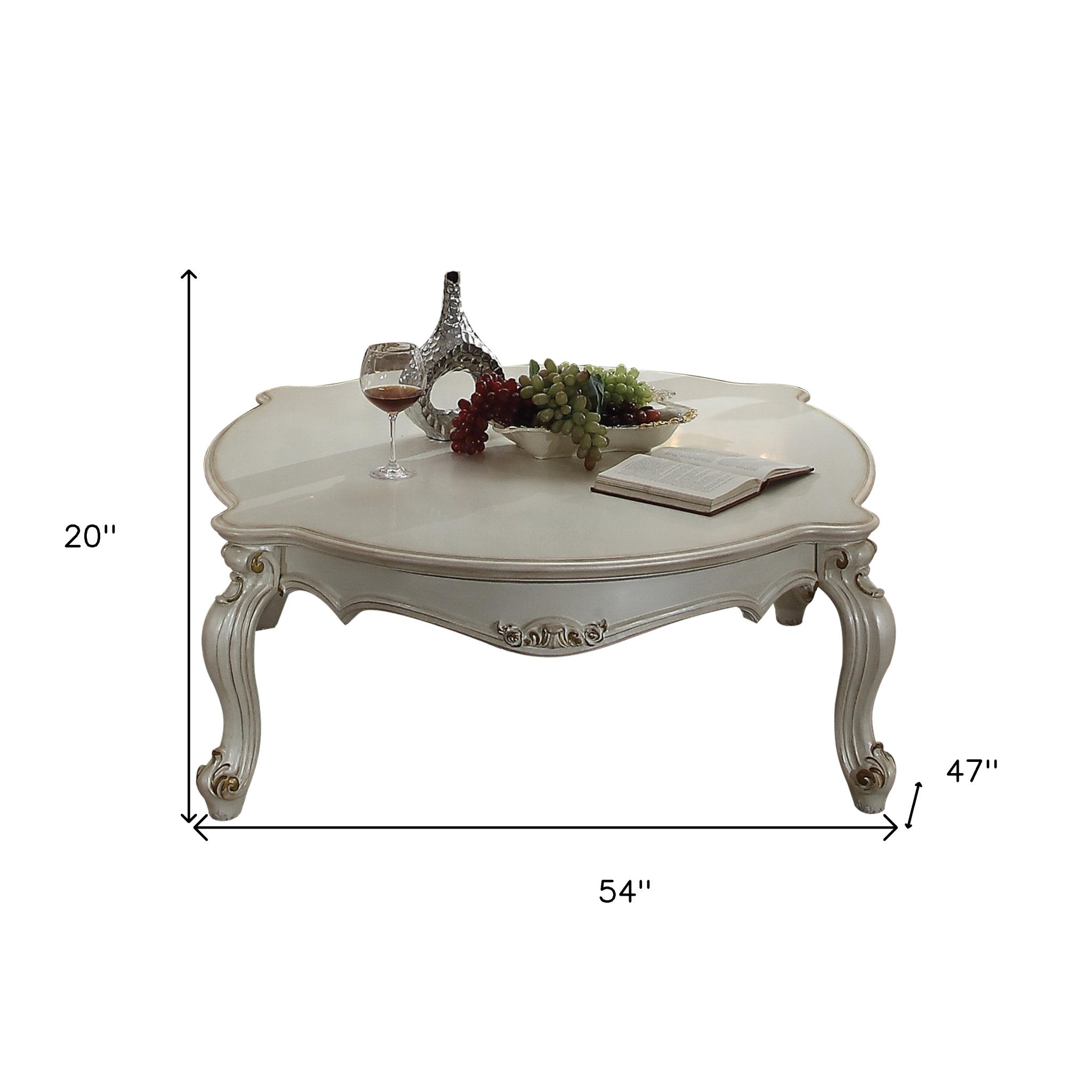 Mesa de centro rectangular de polirresina y madera fabricada en perla antigua de 54"