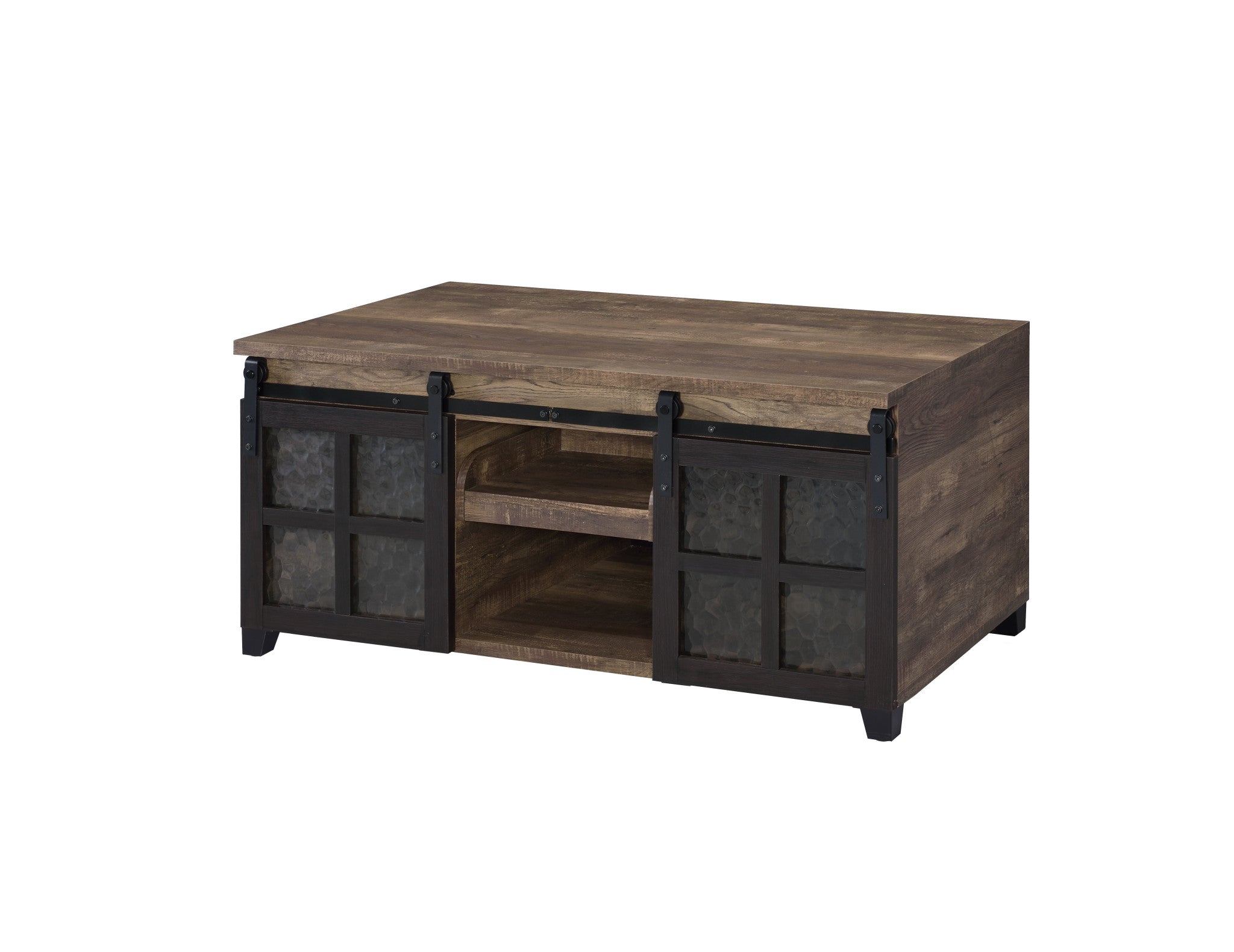 Black And Rustic Oak Wood Rectangular Coffee Table With Shelf 47"