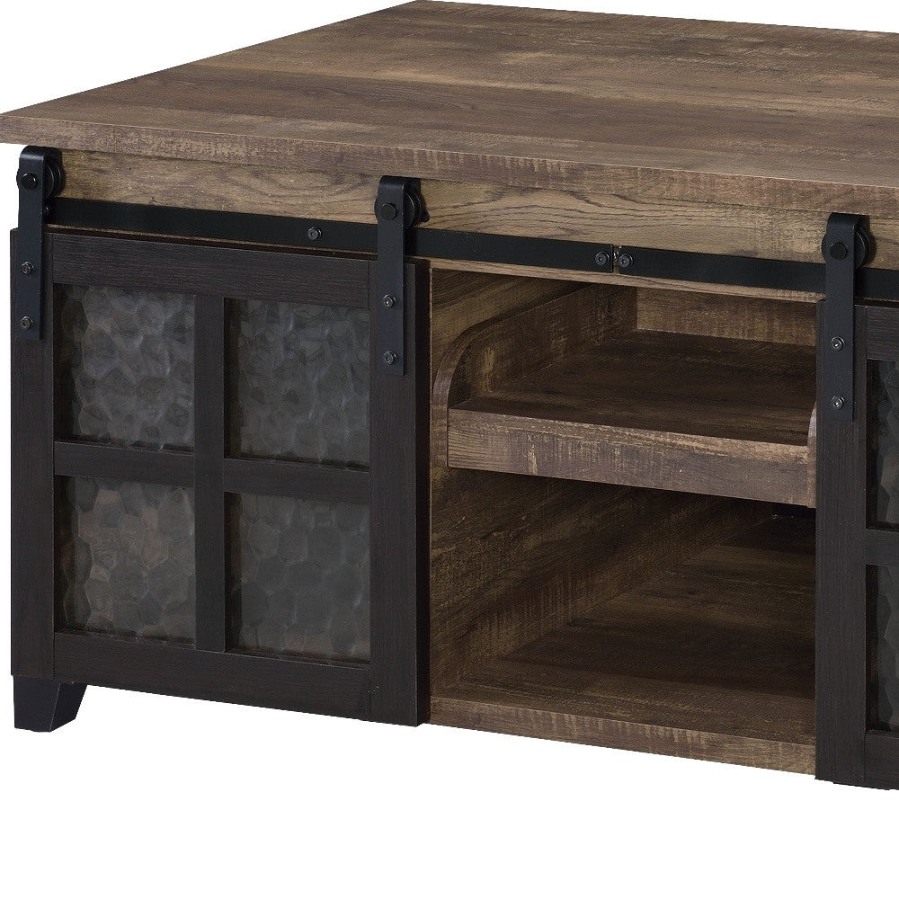 Black And Rustic Oak Wood Rectangular Coffee Table With Shelf 47"