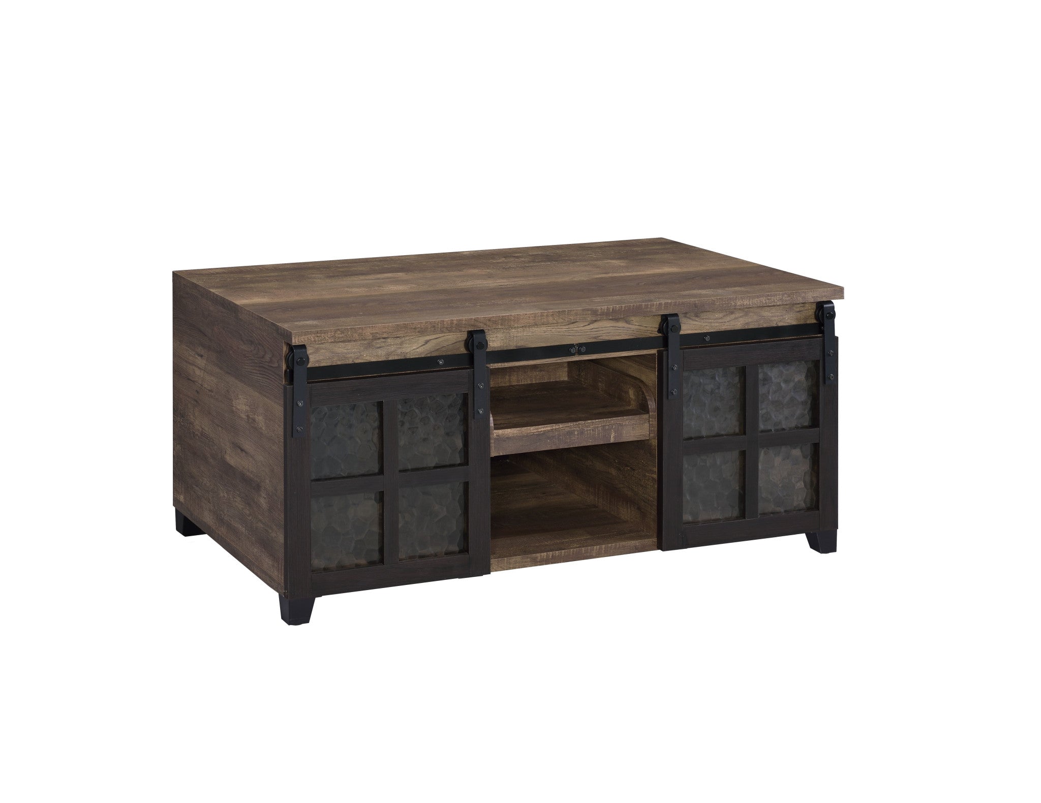 Black And Rustic Oak Wood Rectangular Coffee Table With Shelf 47"