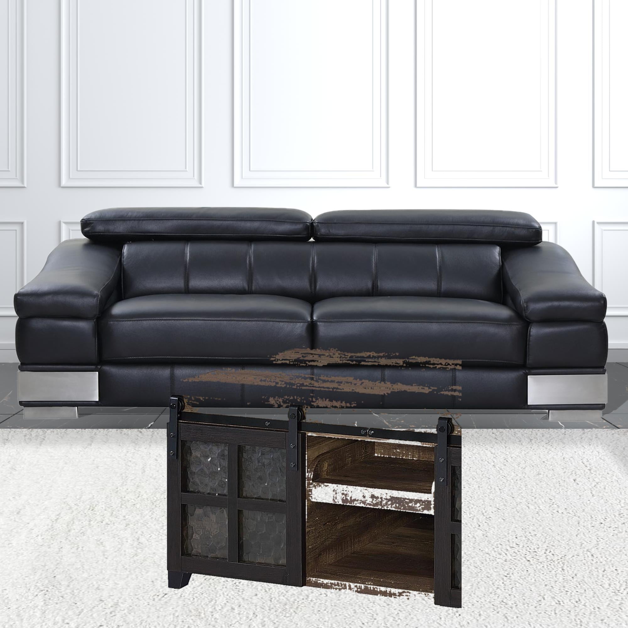 Black And Rustic Oak Wood Rectangular Coffee Table With Shelf 47"