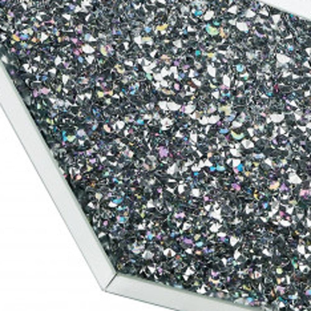 28" Silver And Clear Glass And Manufactured Wood Round Mirrored Coffee Table