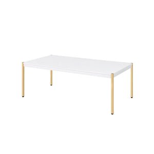 Mesa de centro rectangular de madera y metal fabricado en oro y blanco de 48"