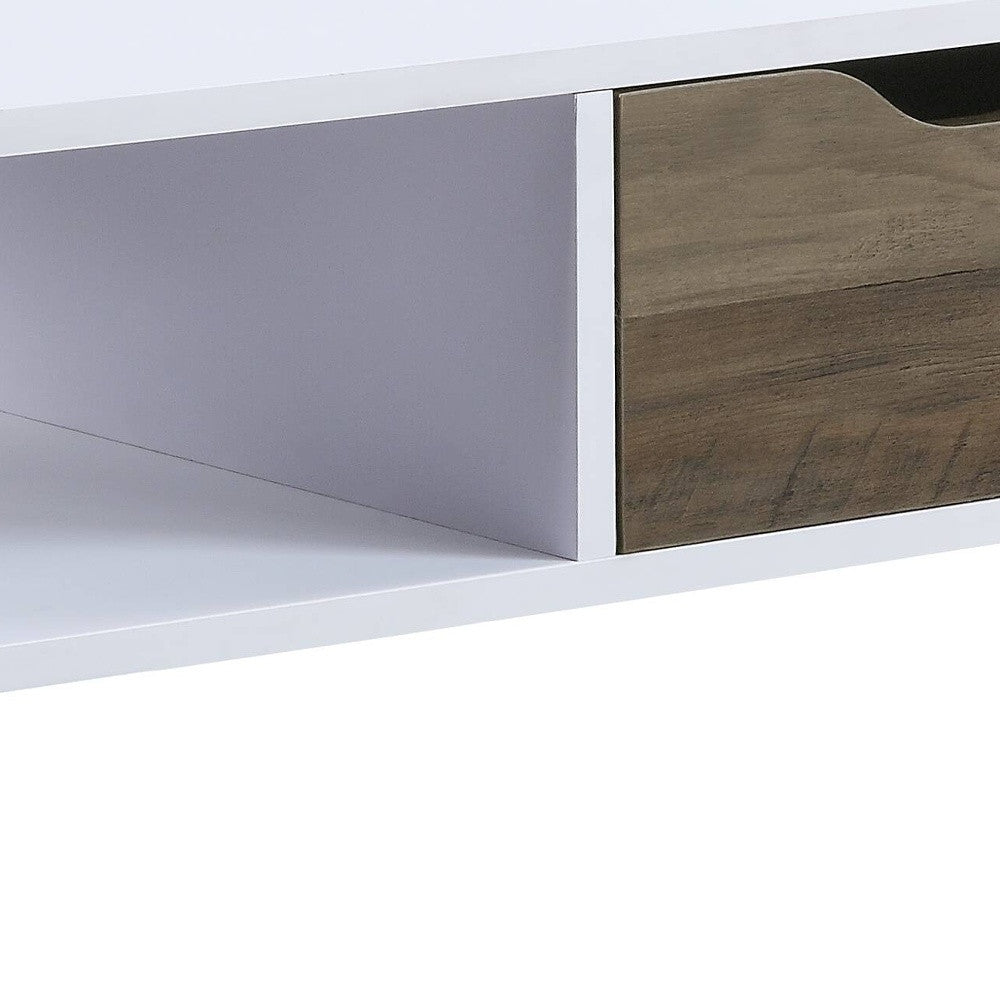 Mesa de centro rectangular de 44" enchapada en melamina en blanco y negro y metal con cajón y estante