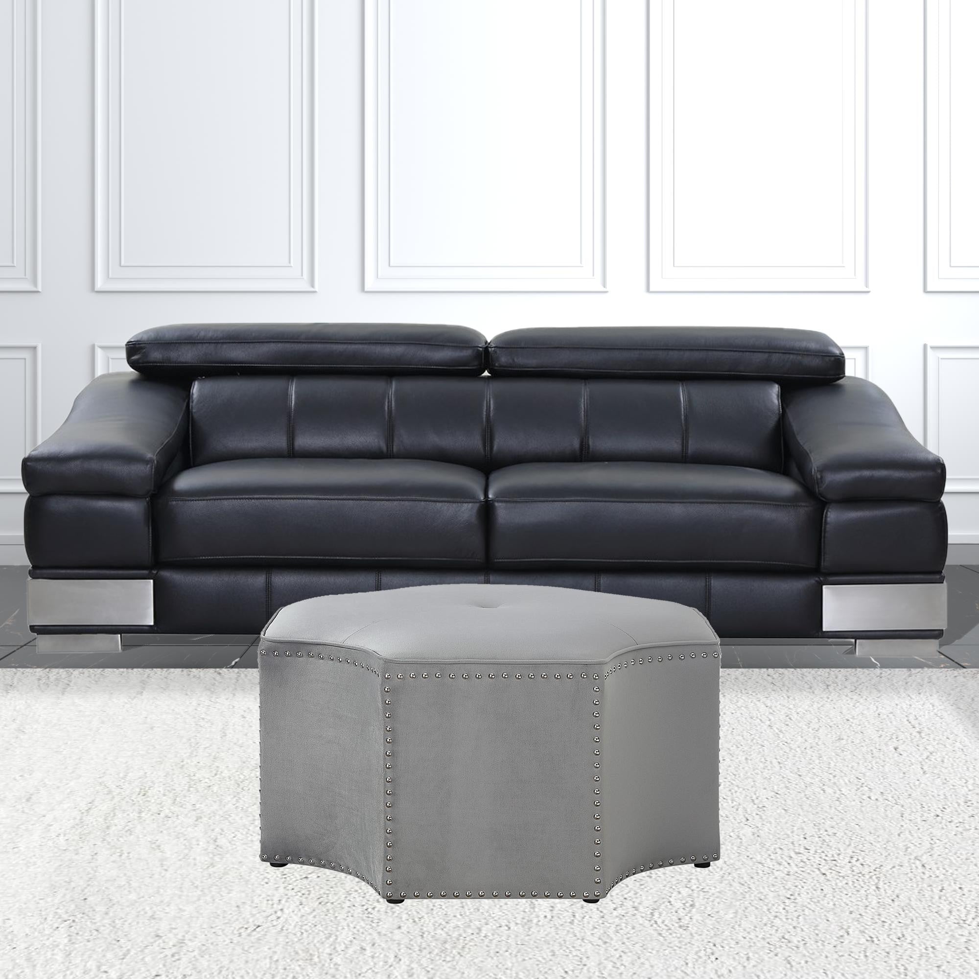 33" Grey 100% Linen Specialty Cocktail Ottoman