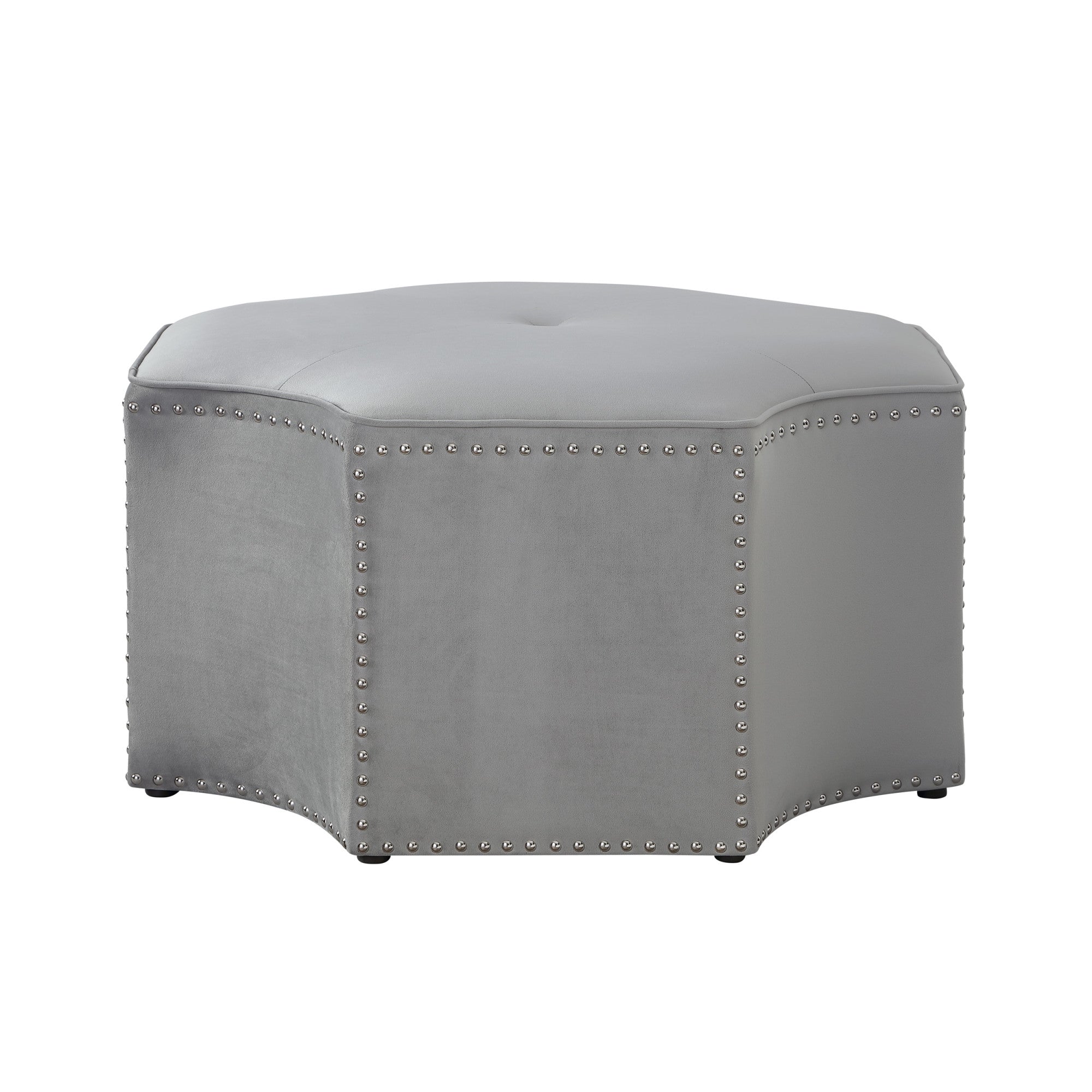 33" Grey 100% Linen Specialty Cocktail Ottoman