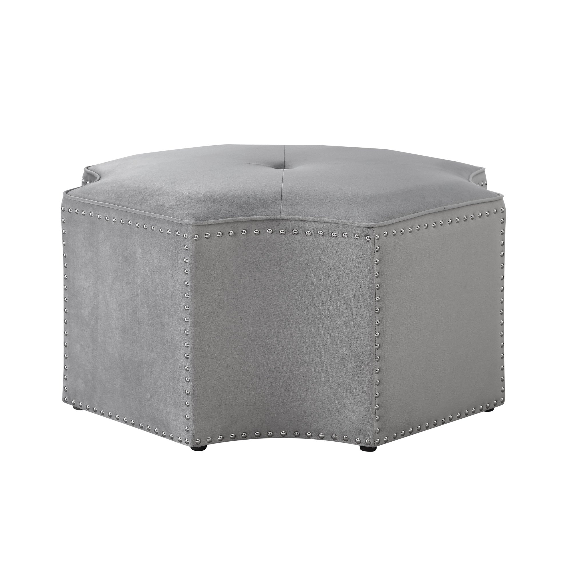 33" Grey 100% Linen Specialty Cocktail Ottoman