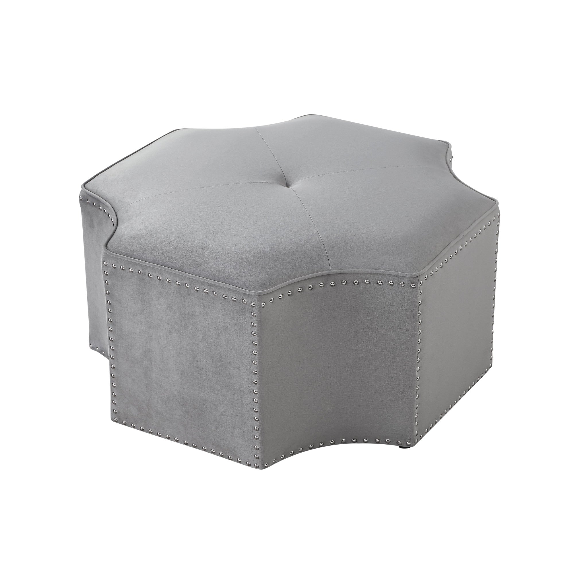 33" Grey 100% Linen Specialty Cocktail Ottoman