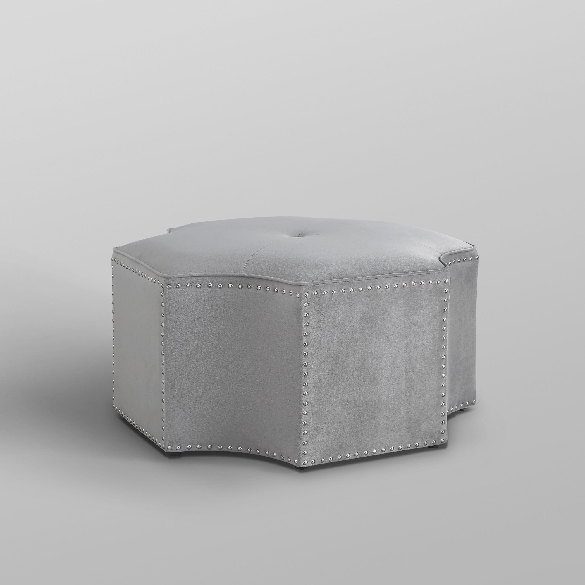 33" Grey 100% Linen Specialty Cocktail Ottoman