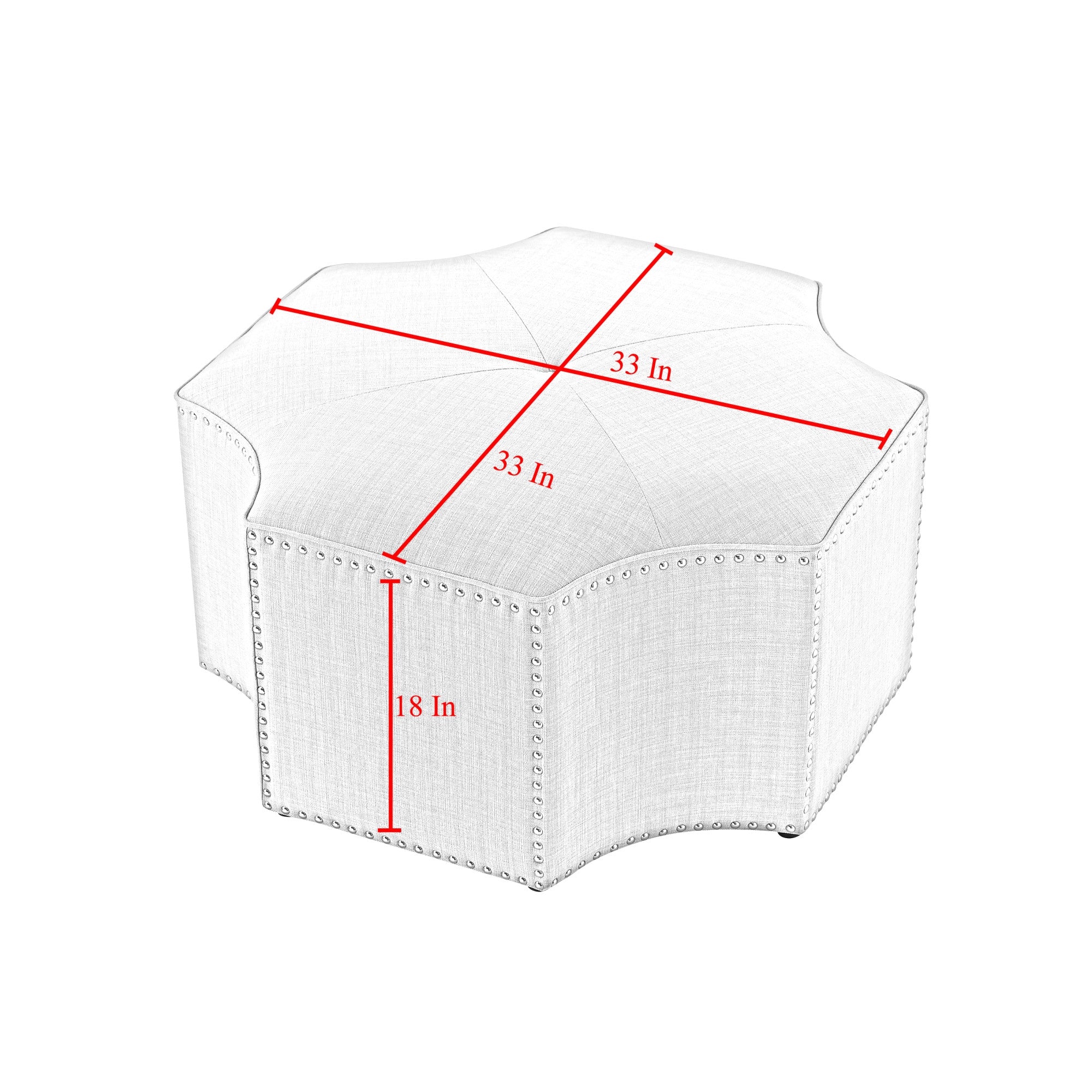 33" Grey 100% Linen Specialty Cocktail Ottoman